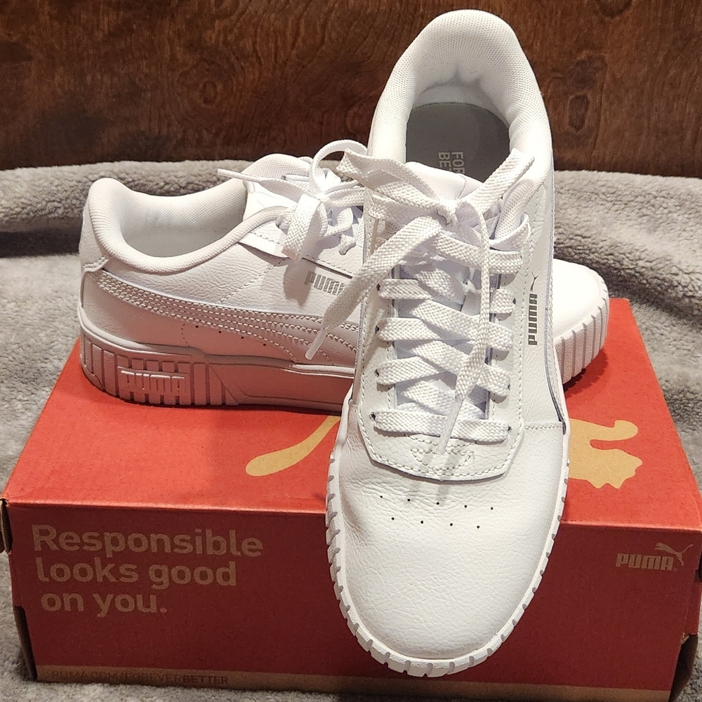 Puma Carina 2.0 Platform White Sneakers Casual Shoes Size 9